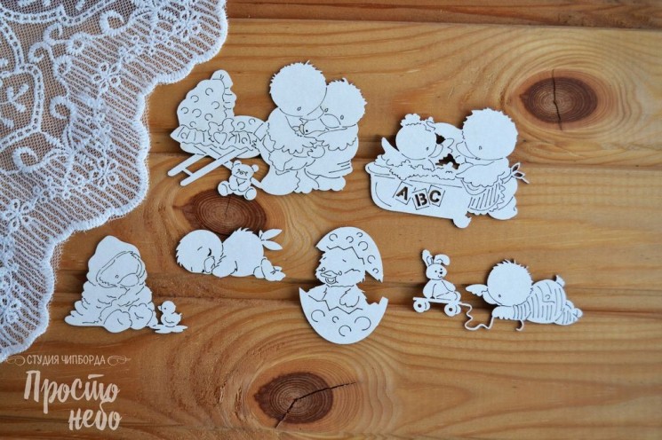 Chipboard Simply Sky "Family of ducklings", 6 elements