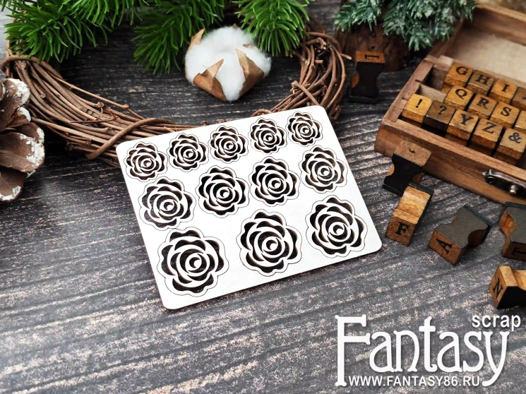 Чипборд FantasyScrap «Розы Мини 3989» размер 1,5 см, 2 см, 2,5 см 