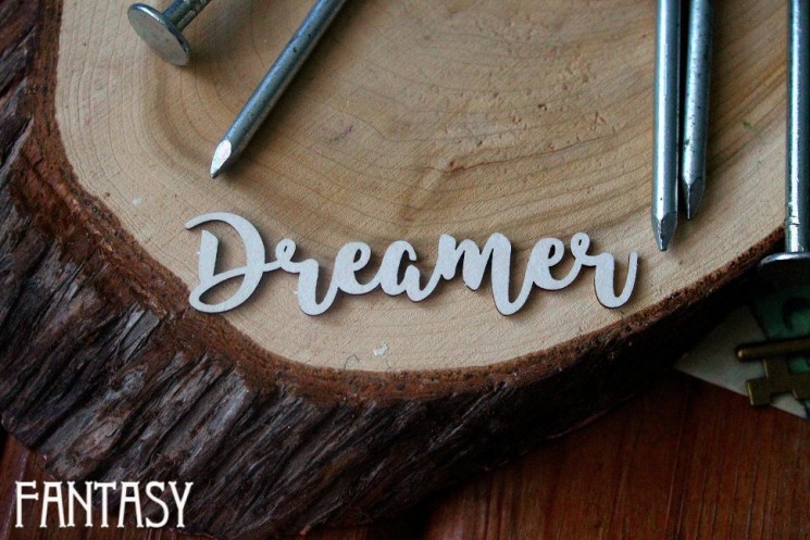 Chipboard inscription "Dreamer", size 6.8*1.5 cm