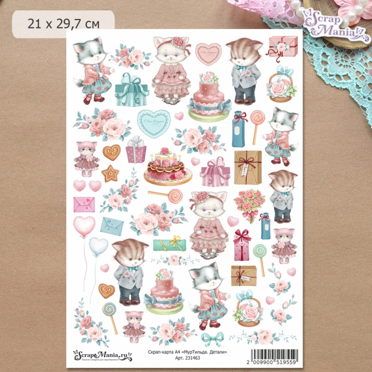 Скрап-карта А4 (Scrapmania) "МурТильда. Детали", плотность 250 гр/м2