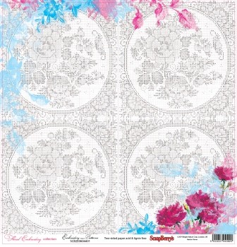 Double-sided sheet of paper Scrapberry's Flower embroidery "Scheme for embroidery", size 30x30 cm, 180 g/m2