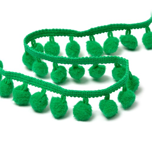 Ribbon with pompoms "Green", width 2 cm, length 1 m