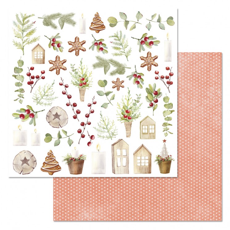 Double-sided sheet of ScrapMania paper "Ginger Christmas. Natural decor", size 30x30 cm, 180 gr/m2