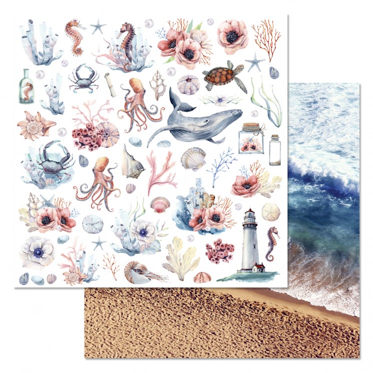 Double-sided sheet of ScrapMania paper "I missed the sea. Pictures ", size 30x30 cm, 180 g/m2