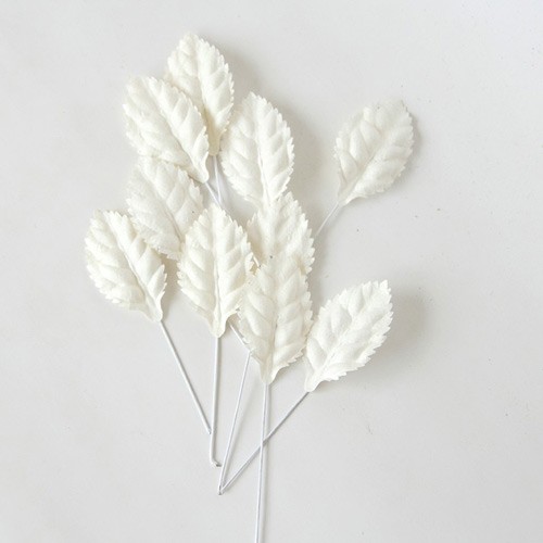 Листья розы со стеблем средние "Белые" размер 4х2,5 см 10 шт
