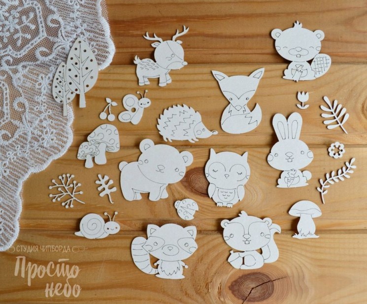 Chipboard Simply Sky "Forest animals", 22 elements