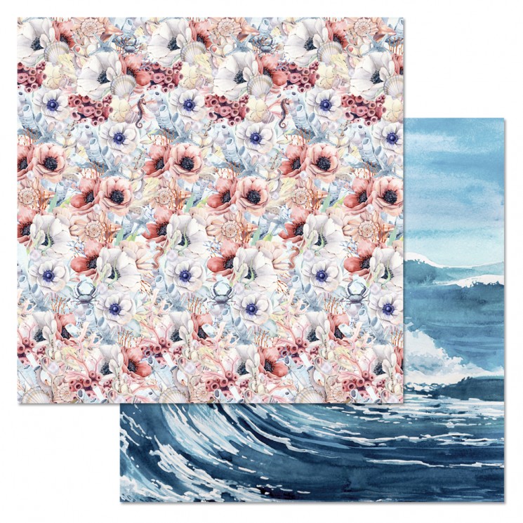 Double-sided sheet of ScrapMania paper "I missed the sea. On the wave of flowers", size 30x30 cm, 180 g/m2