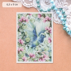 Тканевая карточка "Весенний этюд. Птица в розовых цветах" (ScrapMania)