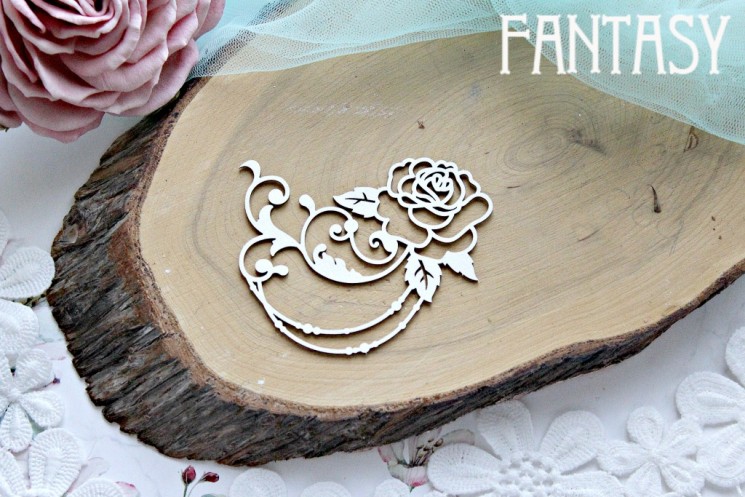 Fantasy chipboard "Rose with a curl 735" size 7.5*6 cm