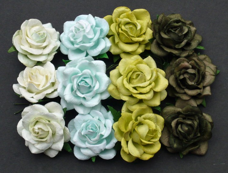 Roses "Green mix", size 3.5 cm, 4 pcs