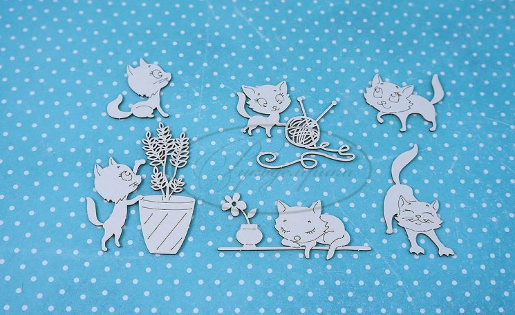 Chipboard Needlework "Kittens 1B", size from 3, 2x3, 6 cm to 4, 8x6, 5 cm