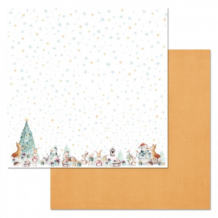 Double-sided sheet of ScrapMania paper "New Year's Ethnic group. Gifts", size 30x30 cm, 180 g/m2