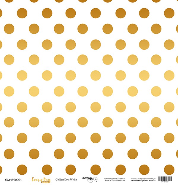 One-sided sheet of paper with gold embossed SsgarMir Every Day Gold "Golden Dots White" size 30*30cm, 190gr