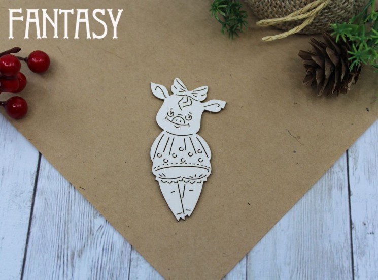 Chipboard Fantasy "Pig with a bow 648" size 3.5*6 cm