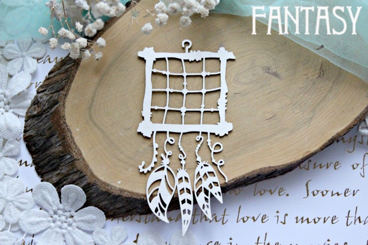 Chipboard Fantasy "Boho Hanger with feathers 786" size 12.8*6.8 cm
