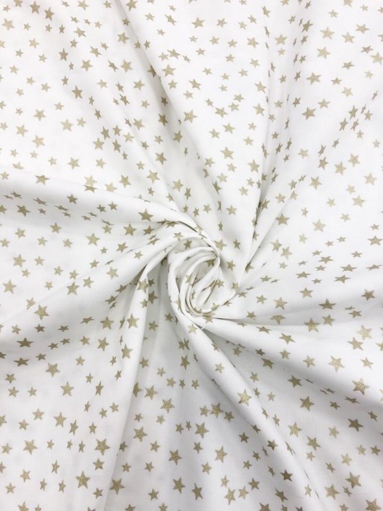 Fabric 100% cotton Poland "Stars with glitter on white", size 50X50 cm