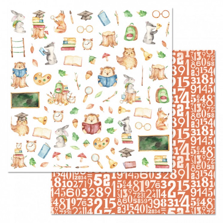 Double-sided sheet of ScrapMania paper "First-grader. Pictures", size 30x30 cm, 180 g/m2