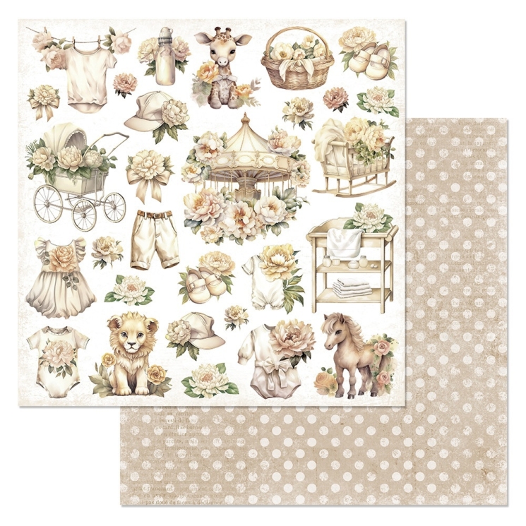 Двусторонний лист "Плюшевые малыши. Детали", размер 30*30 см, 180гр (ScrapMania)