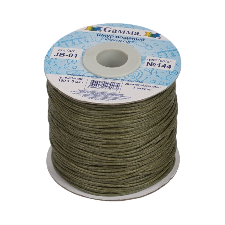 Вощеный шнур 1 мм, цвет Хаки, отрез 1 м