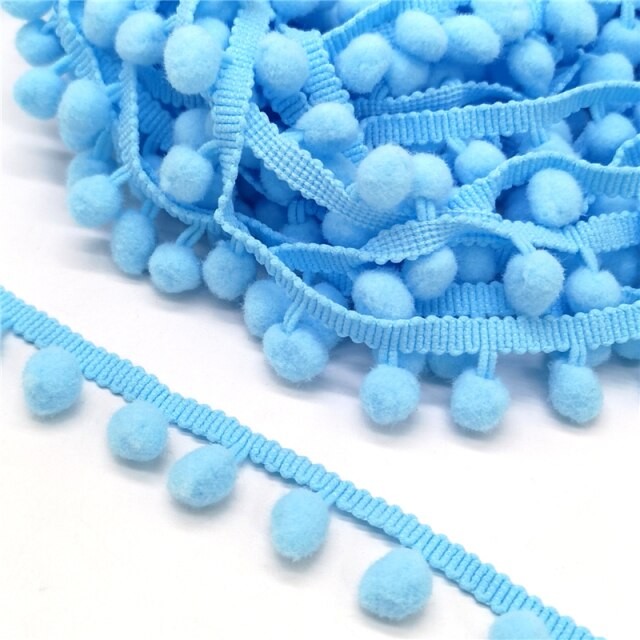 Ribbon with pompoms "Light blue", width 2 cm, length 1 m