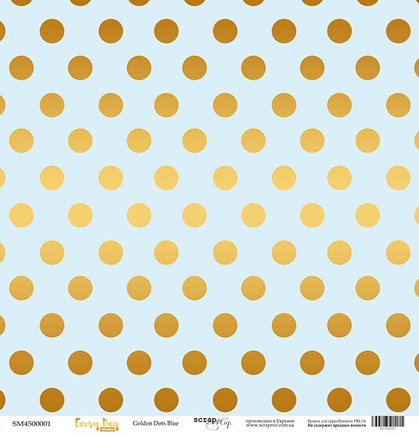 One-sided sheet of paper with gold embossed Ssarmir Every Day Gold "Golden Dots Blue" size 30*30cm, 190gr