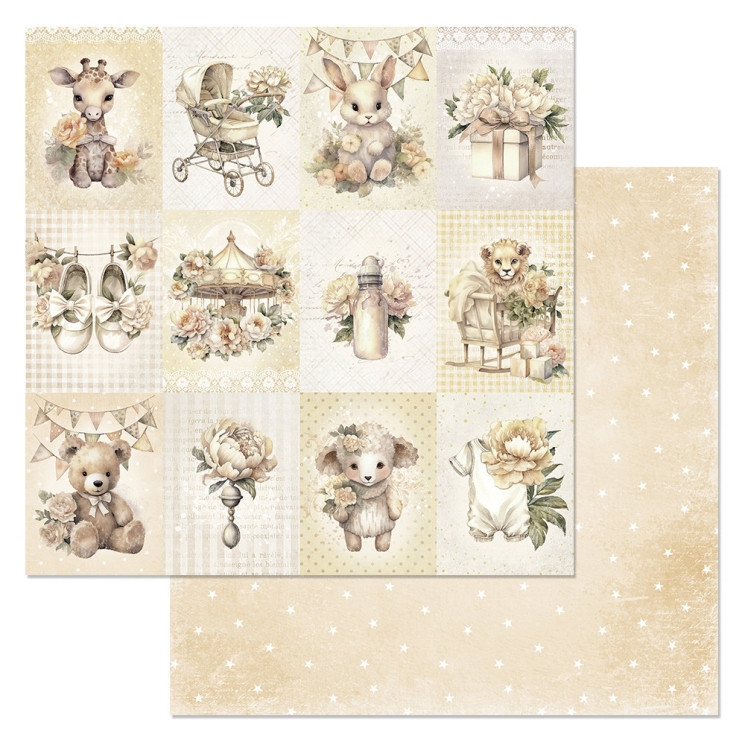 Двусторонний лист "Плюшевые малыши. Карточки", размер 30*30 см, 180гр (ScrapMania)