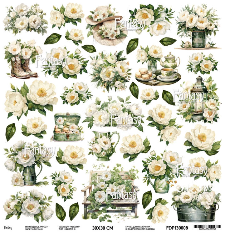 Двусторонний лист бумаги FANTASY коллекция "Идиллия-8", размер 30*30см, 230 гр 