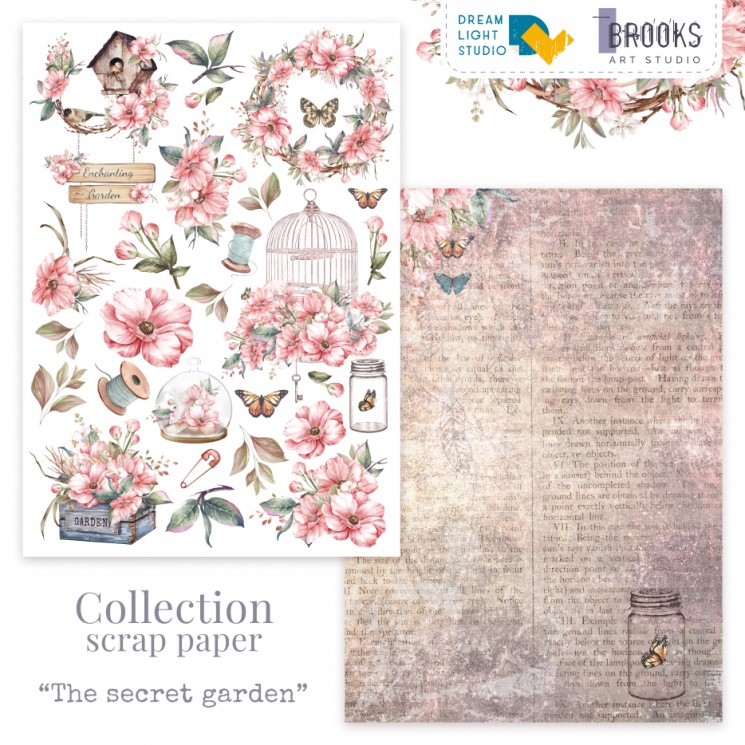 Двусторонний лист для вырезания Dream Light Studio The secret garden "Лист 6", размер 21х29,7 см, 250 г/м2