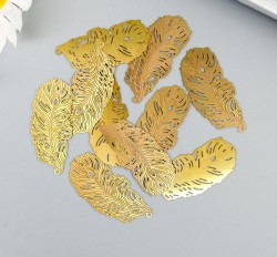 Декор для творчества "Перышко", золото, размер 3,3х1,5 см, 1 шт