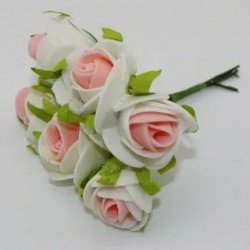 Розы из фоамирана двухцветные "Белый+персиковый", размер 3,5 см, 6 шт
