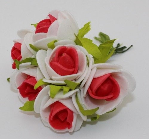 Two-tone foamiran roses "White+red", size 3.5 cm, 6 pcs