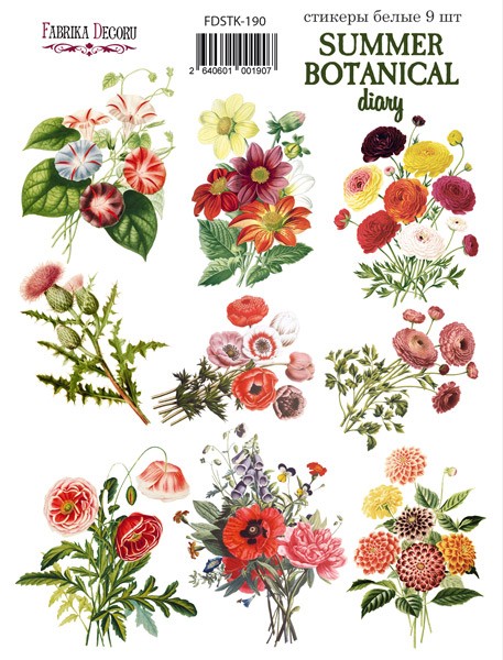 Fabrika Decoru sticker set "Summer botanical diary No.190", 9 pcs
