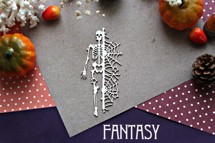 Fantasy Chipboard "Skeleton with spider web 934" size 10.7*5 cm