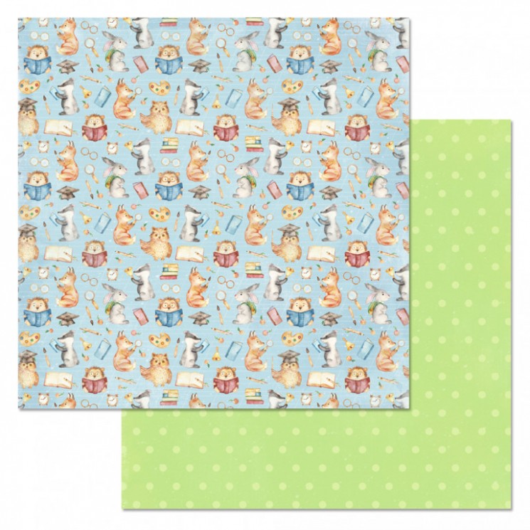 Double-sided sheet of ScrapMania paper "First-grader. Lesson", size 30x30 cm, 180 g/m2