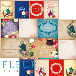 Двусторонний лист бумаги Fleur Design В стране чудес "Карточки", размер 30,5х30,5 см, 190 гр/м2