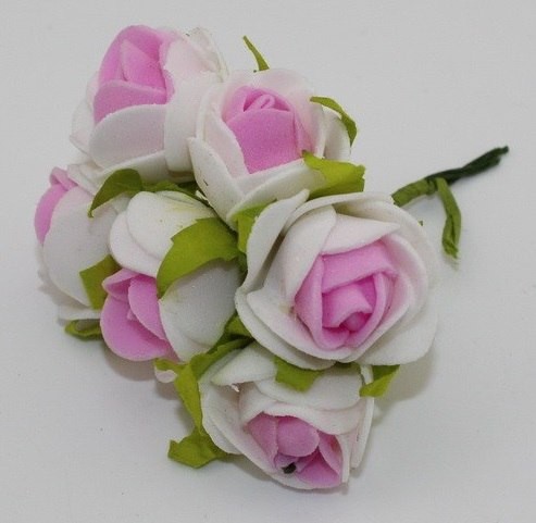 Two-tone foamiran roses "White+pink", size 3.5 cm, 6 pcs