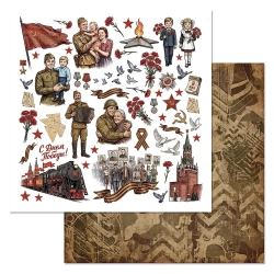 Двусторонний лист "Радость Победы. Картинки", размер 30*30 см, 180гр (ScrapMania)