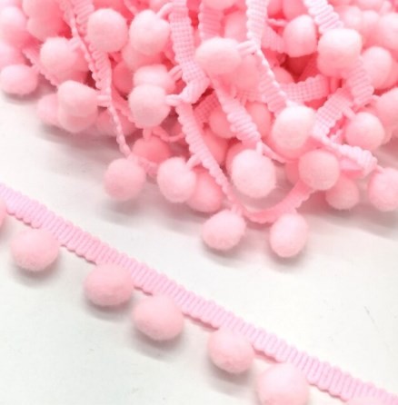 Ribbon with pompoms "Pale pink", width 2 cm, length 1 m