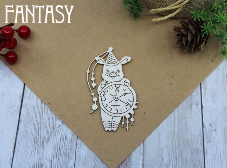 Chipboard Fantasy "Piggy with a clock 652" size 3.5*6.5 cm