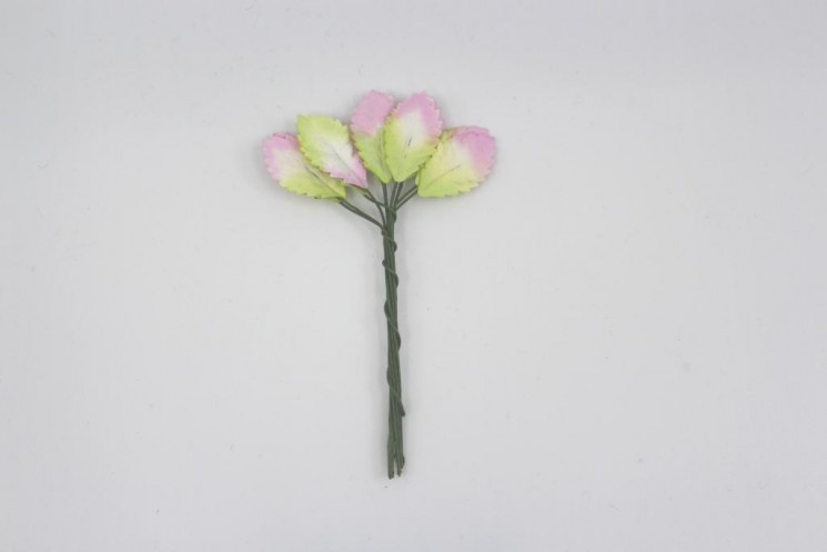Leaves with a stem "Pink+yellow", size 1, 7x3 cm, 10 pcs