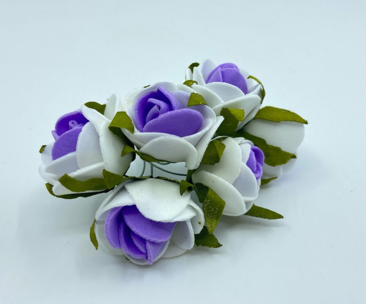 Two-tone foamiran roses "White+purple", size 3.5 cm, 6 pcs