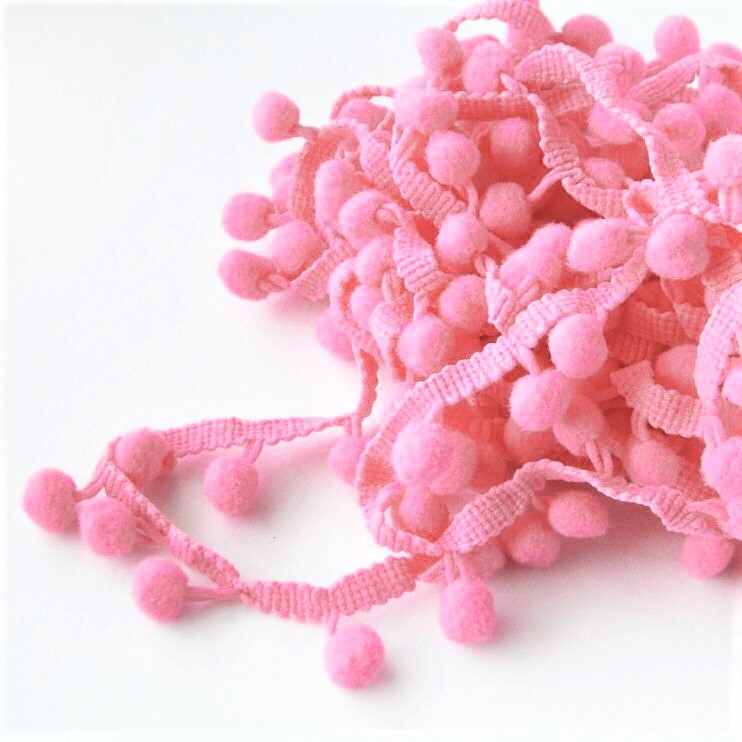 Ribbon with pompoms "Bright pink", width 2 cm, length 1 m