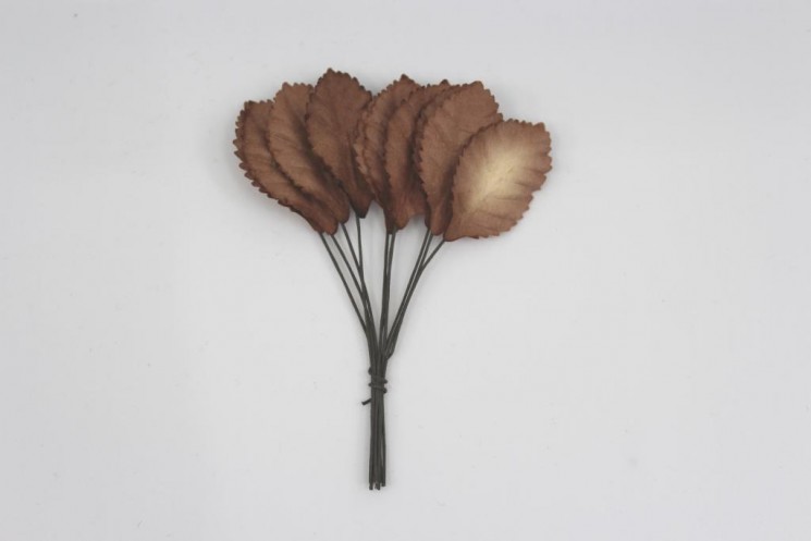 Листья со стеблем "Коричневые", размер 2х3,5 см, 10 шт