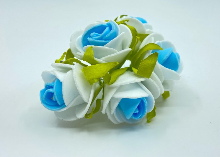 Two-tone foamiran roses "White+blue", size 3.5 cm, 6 pcs