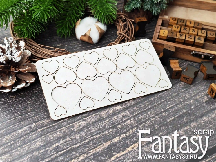 Чипборд FantasyScrap «Сердечки 3990», размер от 1,2 см до 3,2*2,9 см