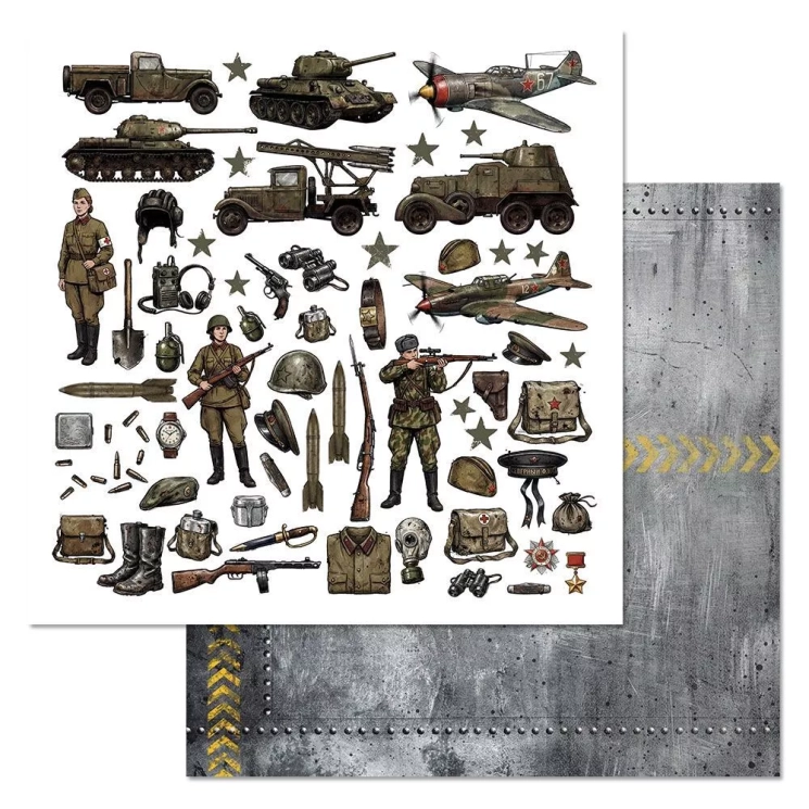 Двусторонний лист "Радость Победы. Детали", размер 30*30 см, 180гр (ScrapMania)