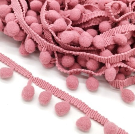 Ribbon with pompoms "Pink-peach", width 2 cm, length 1 m