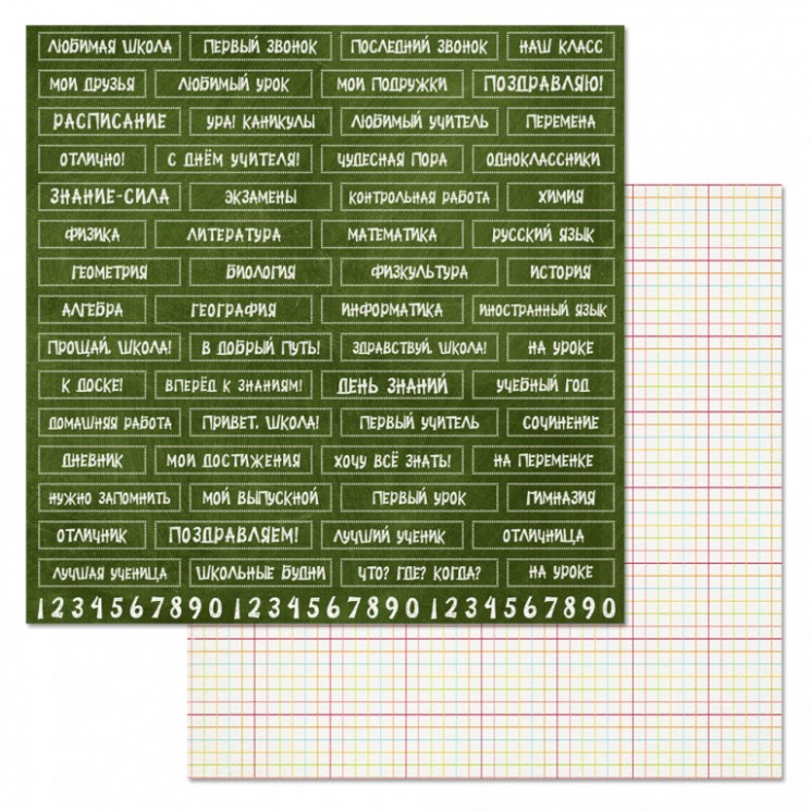 Double-sided sheet of ScrapMania paper "School Waltz. Favorite lesson", size 30x30 cm, 180 g/m2