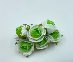 Розы из фоамирана двухцветные "Белый+зеленый", размер 3,5 см, 6 шт