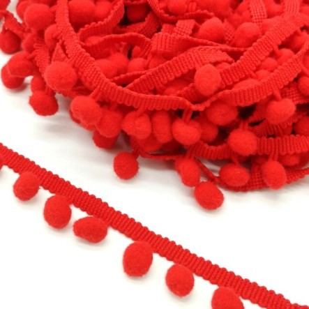 Ribbon with pompoms "Red", width 2 cm, length 1 m